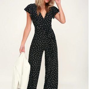 NWT Lulu's Fine Print Black and White Print Backless Jumpsuit